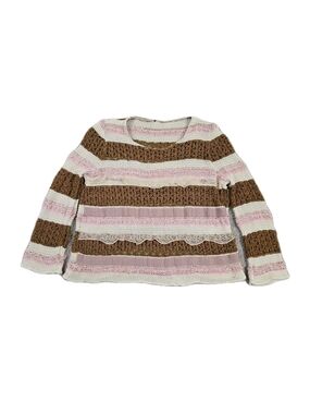 Tricot Chic Open Crochet Knit Sweater Cream Pink Tan Lace Boho Indie Festival